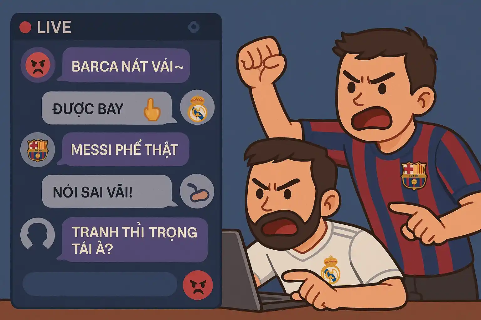 Fan bóng đá tranh luận cực "gắt" trong khung chat trận El Clasico